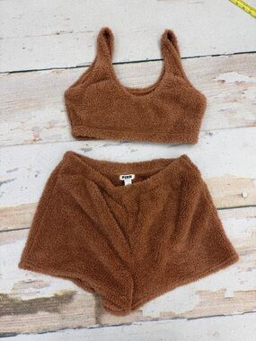 Pink Victoria’s Secret Cozzzy Fleece Teddy Bear Pajama Shorts M And Bralette L